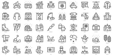 Kış yolculuğu için ince bir set. Vektör illüstrasyonu