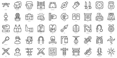 Set of thin line martial arts Icons. Vector illustration