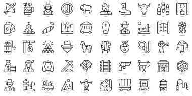 Set of thin line wild west Icons. Vector illustration
