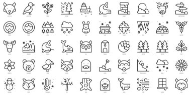 Set of thin line winter nature Icons. Vector illustration