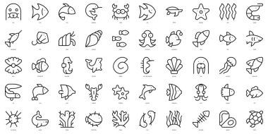 Set of thin line sea life Icons. Vector illustration