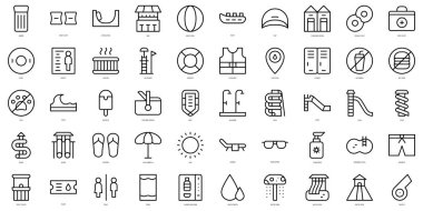 Set of thin line water park Icons. Vector illustration