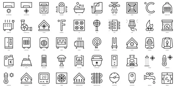 İnce çizgi ısıtma ve soğutma ikonları seti. Vektör illüstrasyonu