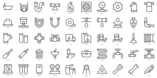 Set Thin Line Plumber Icons Vector Illustration — Stock Vector