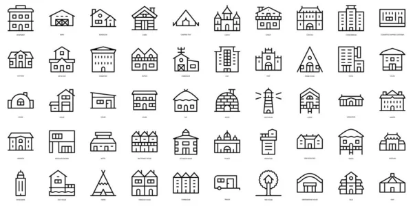 Набор Тонких Линий Типа Домов Иконы Векторная Иллюстрация — стоковый вектор