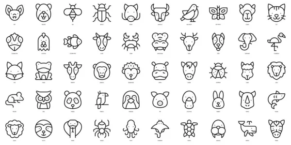 Bir dizi ince çizgi hayvan simgesi. Vektör illüstrasyonu