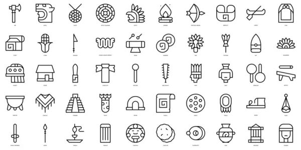 Набор Тонкой Линии Aztec Icons Векторная Иллюстрация — стоковый вектор
