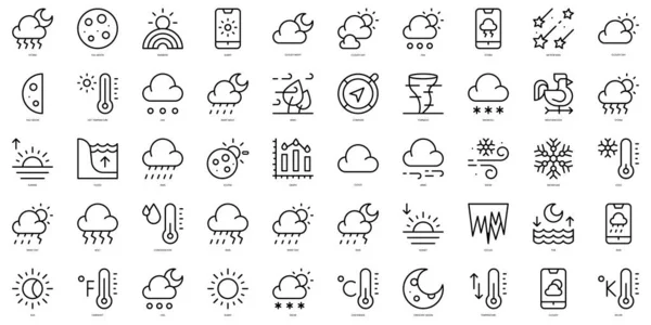 Bir dizi ince çizgi hava ikonu. Vektör illüstrasyonu