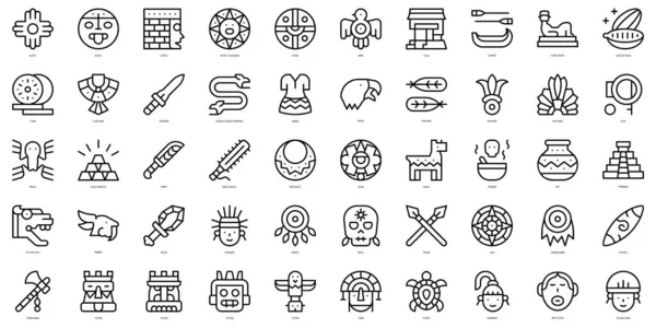 Set Von Dünnen Azteken Symbolen Vektorillustration — Stockvektor