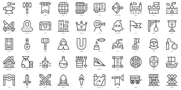 Set Thin Line Medieval Icons Vector Illustration — Stock Vector