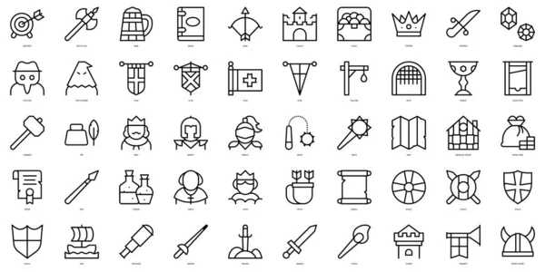 Set Thin Line Medieval Icons Vector Illustration — Image vectorielle