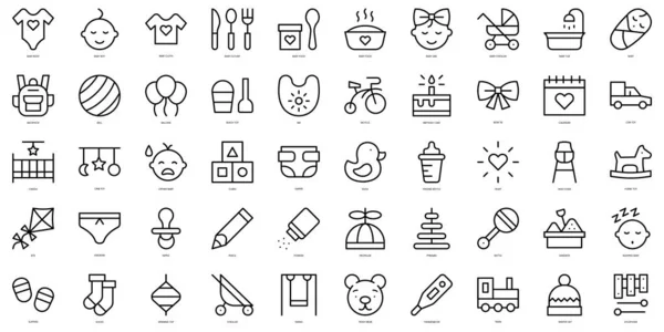 Set Thin Line Baby Icons Vector Illustration — 스톡 벡터