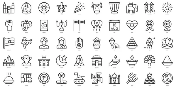 Set of thin line india independence day Icons. Vector illustration