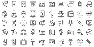 Set of thin line communication and media Icons. Vector illustration