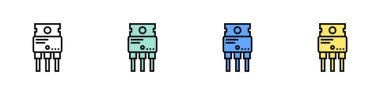 transistör simgesi. Özet, Yeşil, Mavi ve Sarı Biçim Tasarımı Beyaz Arkaplanda İzole Edildi