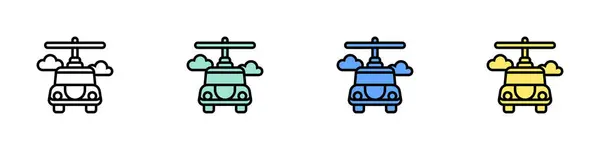 Uçan araba ikonu. Özet, Yeşil, Mavi ve Sarı Biçim Tasarımı Beyaz Arkaplanda İzole Edildi