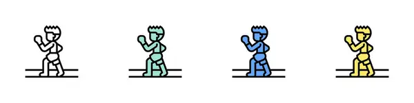 Boks ikonu. Özet, Yeşil, Mavi ve Sarı Biçim Tasarımı Beyaz Arkaplanda İzole Edildi