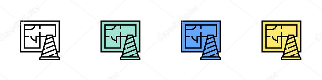 Blueprint icon. Outline, Green, Blue and Yellow Style Design Isolated On White Background
