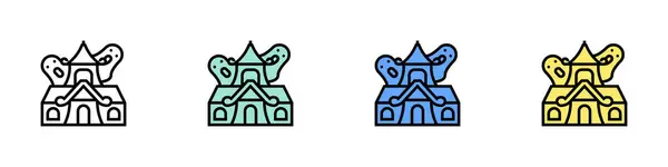 Perili ev ikonu. Özet, Yeşil, Mavi ve Sarı Biçim Tasarımı Beyaz Arkaplanda İzole Edildi