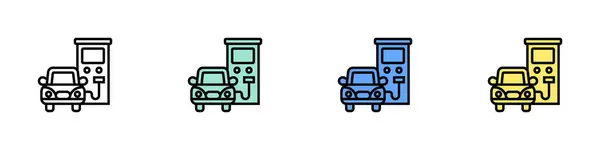 Elektrikli araba ikonu. Özet, Yeşil, Mavi ve Sarı Biçim Tasarımı Beyaz Arkaplanda İzole Edildi