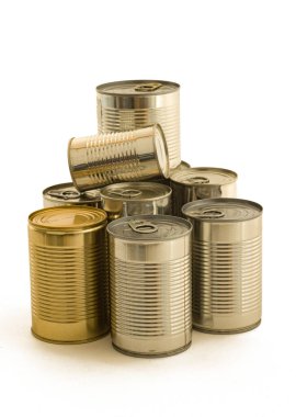 tin cans with golden and silver lid isolated on white background