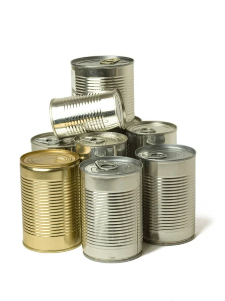 set of tin cans isolated on white background, closeup
