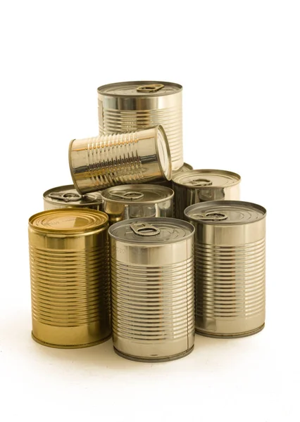 tin cans with golden and silver lid isolated on white background