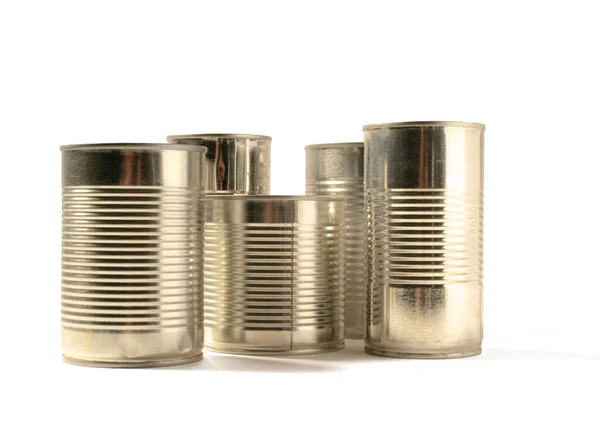 aluminum cans for food isolated over white background, close-up