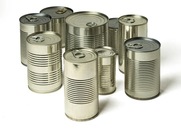 stack of steel can isolated on a white background
