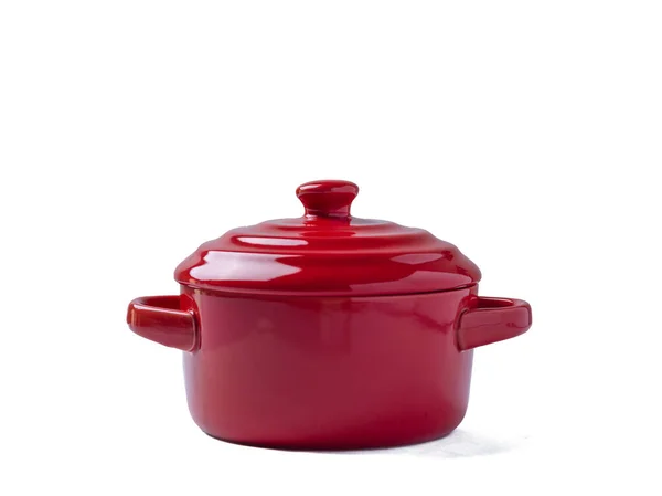 red  pot french kitchen isolated white background cooking utensil rustic traditional
