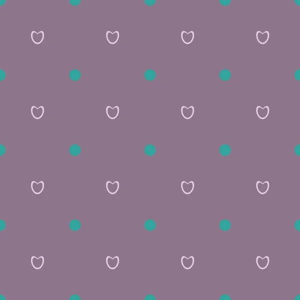 Patrón Vector Sin Costuras Corazones Círculos Sobre Fondo Púrpura Para — Archivo Imágenes Vectoriales