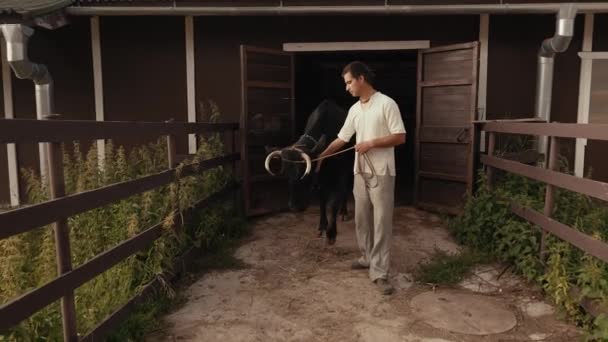 Retrato Agricultor Con Vaca — Vídeos de Stock