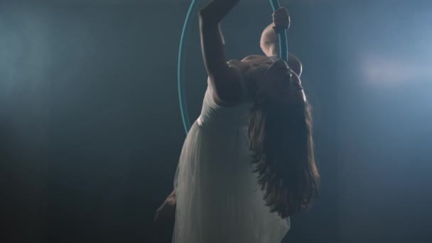 Slim Flexible Circus Woman Aerial Hoop — Stock Video