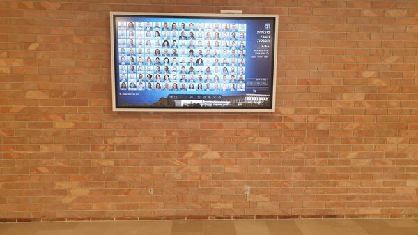 JERUSALEM, ISRAEL. November 2, 2023. Screen with portraits and names of Knesset members present in the parliament building. Editorial image.