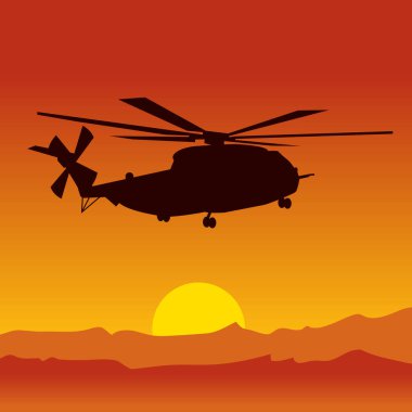 askeri helikopter silueti günbatımı arka planı