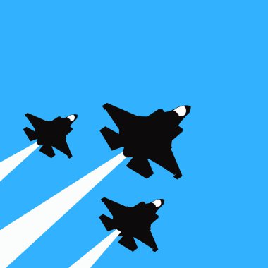 Mavi arka planda uçan askeri jet uçakları