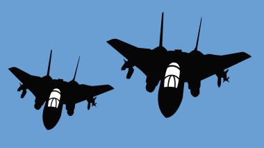 İki F14 jet savaş uçağı siluet vektör tasarımı
