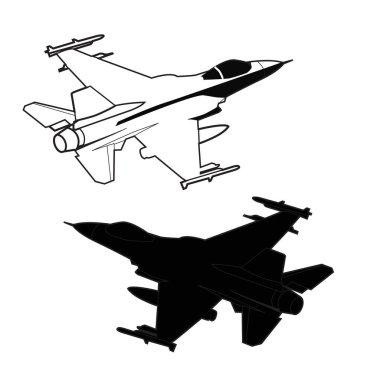 modern jet savaş uçağı siyah ve beyaz vektör tasarımı