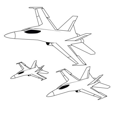 F18 jet uçağı siyah ve beyaz vektör tasarımı