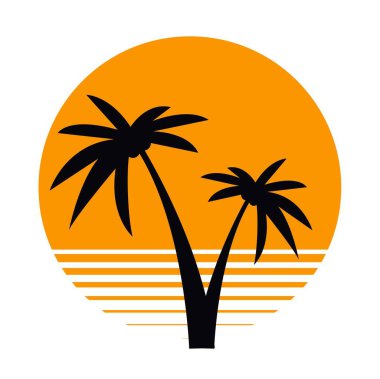 Sunset Palm tress ikon vektör tasarımı