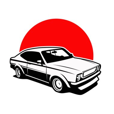 Klasik Japon arabası siyah beyaz vektör
