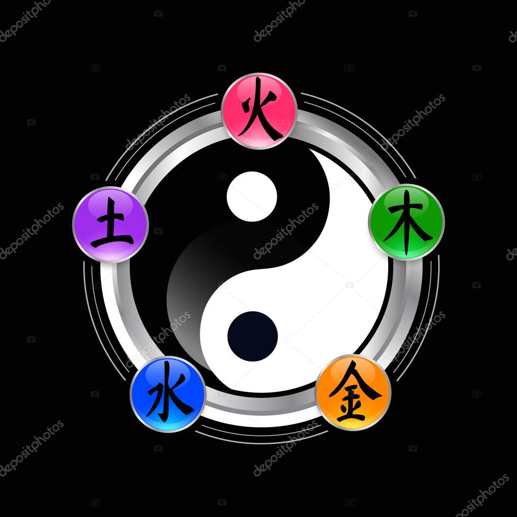 Logo ying yang five elements vector design