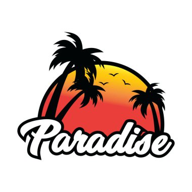 Cennet logosu gün batımı palmiye ağacı silueti