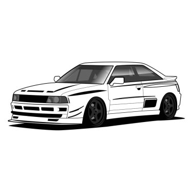 Sedan coupe siyah beyaz çizim