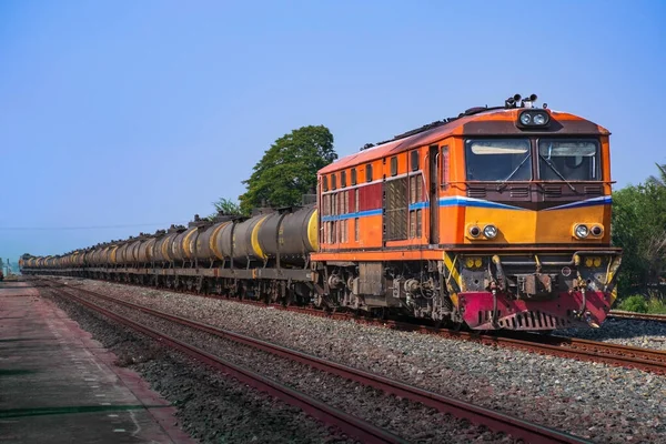 Tanker Freight Train Diesel Locomotive Railway — Stock Fotó