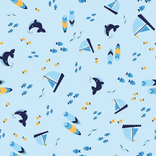 Büyüleyici Okyanus Şablonu, içinde güzel bir tatil temalı yelkenliler, balinalar ve balıklar var. Kumaş, hatıra defteri ve duvar kağıdı projeleri için mükemmel. Yarattıklarına tuhaf bir deniz kenarı havası kat..