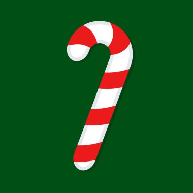Yeşil arka planda Noel şekeri kamışı. Çubuk şekerlemeli lolipop. Yeni yıl nane şekerinin vektör illüstrasyonu.