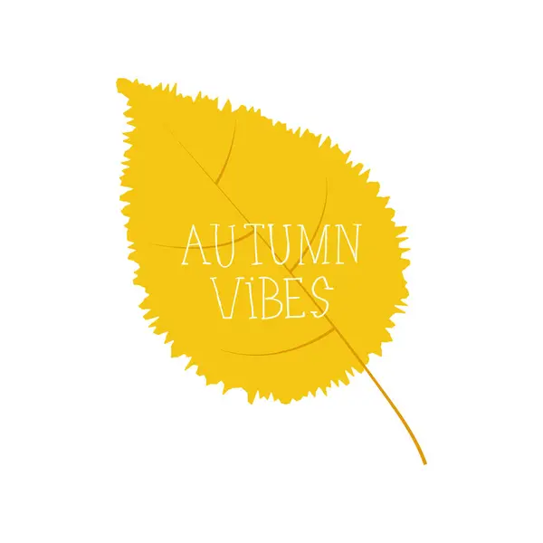 stock vector Autumn yellow leaf with lettering. Autumn fluids. Hand drawn vector illustration.