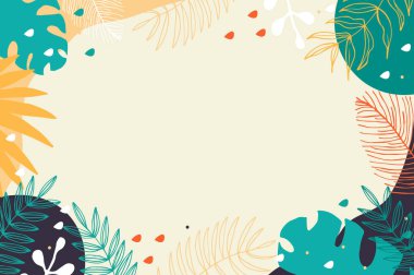 Tropikal yapraklı yaz arkaplanı. Egzotik yaprakların çerçevesi.