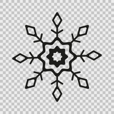 Şeffaf arkaplanda siyah kar tanesi silueti. Kış mevsimi ikonu. Noel vektörü ögesi.
